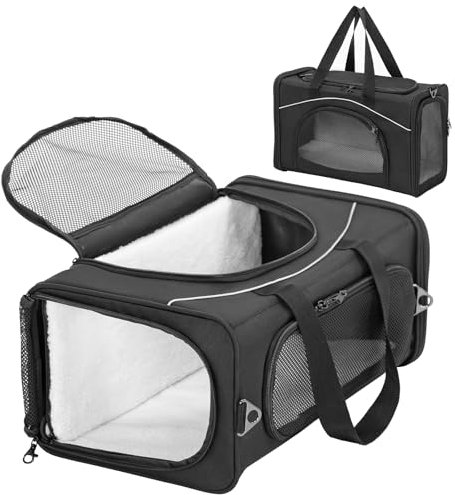 Petsfit Transporttasche Katze & Hundetasche Flugzeug | Flugtasche für Hunde & Transportbox Katze | Flugtaugliche Haustiertasche | Sicherer Transport in Auto, Flugzeug und Bahn, M/Schwarz