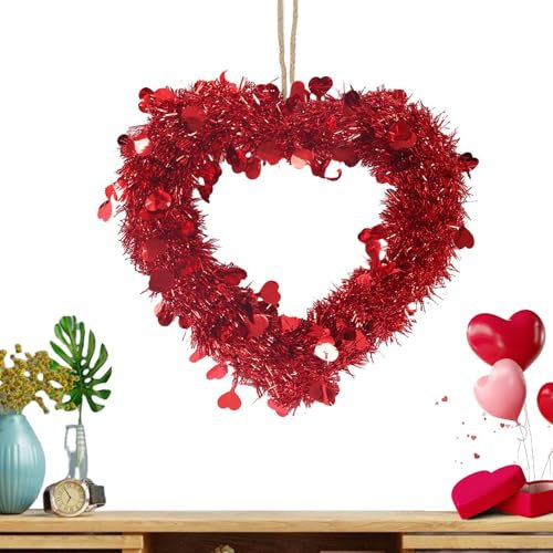 Guirnalda en Forma de corazón para el día de San Valentín,Coronas de San Valentín para Puerta de Entrada,Adorno de Corona Artificial en Forma de corazón para Interiores | Adorno