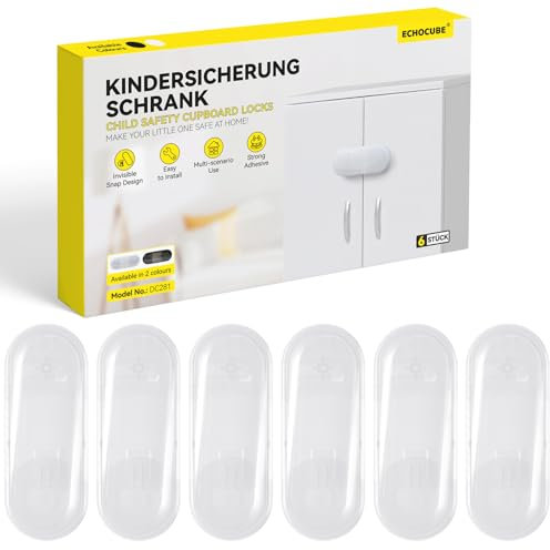 ECHOCUBE Kindersicherheits-Schrankschlösser, 6 Packs Baby-Proof-Schrankschlösser mit Klebeband, Baby-Sicherheitsschlösser für Schränke, Schränke, Schubladen (weiß)