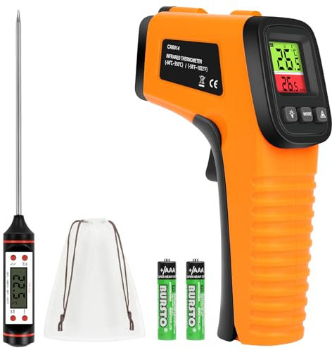 HOTUT Infrarot Thermometer, Digital Laser Temperaturpistole -58°F~1022°F (-50°C~550°C), Berührungslos Laser Temperaturmessgerät mit Fleischthermometer, für Kochen/Barbecue/Industrie, NICHT für Mensch