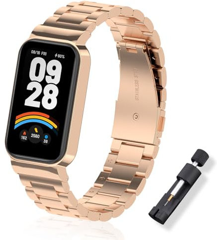 ToVioc Cinturino Compatibile con Xiaomi Smart Band 9 Active Cinturino di Ricambio Regolabile in Acciaio Inossidabile Metallo Compatibile con Xiaomi Smart Band 9 Active - Oro Rosa