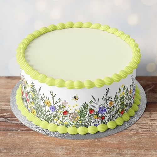 Edible Pre-Cut Wildflowers Flowers Border Ribbon Cake Wrap x 3 Fondant Cake Topper Decoration - Ideal For Decorating Your Cakes And Easy To Use