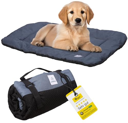 Wanderpfote Hundedecke für Unterwegs, 110 x 80cm – Waschbar, Orthopädisch, Wasserdicht – Hochwertiges Design – Hundedecke Outdoor, Hundematte Auto (Blau, Größe XL)