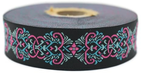10 mètres 25 mm Rose et Bleu fonce Ruban Jacquard Tissé à Motif Scandinave Rouleaux galon ruban tissu brodé artisanat vêtements mercerie loisir créatif décoration couture médiéval 25976-V5