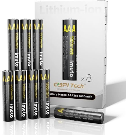 imuto Batterie al litio ricaricabili AAA, confezione da 8, 1300 mWh ad alta capacità 1,5 V AAA