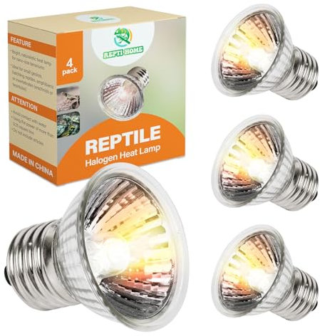 REPTI HOME UVB Wärmelampe Terrarium, UVA UVB Halogen Wärmelampe Schildkröten, E27 Reptilien Heizung Glühbirne 50W-4Pack, Reptilien Lampe für Schildkröten, Bartagamen, Eidechsen, Schlangen