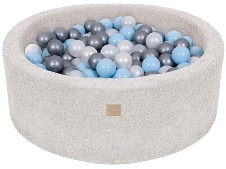 MEOWBABY Bällebad 90x30 Boucle - Bällebad Baby ab 1 Jahr - Bällebad Kinder - Weiches Schaumstoff Ballgrube mit 200 Bällen, Ecru