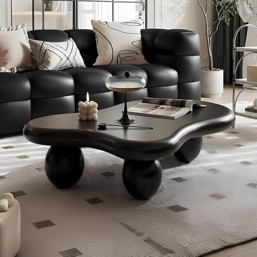 WUPDPQS Wolke Couchtisch Moderne Mitte Jahrhunderts Couchtisch Unregelmäßig Ovaler Couchtische Wolken Mitteltisch Asymmetrisch Kaffetisch für Wohnzimmer Bauernhaus (B Black Small)
