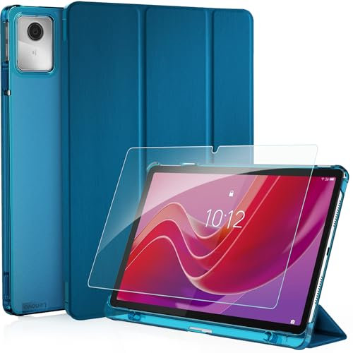 CACOE Custodia Cover Compatibile con Lenovo Tab M11 TB330 2024 11 pollici, Ultra Sottile in Pelle con Vetro Temperato Ultra Sottile, Blu pavone