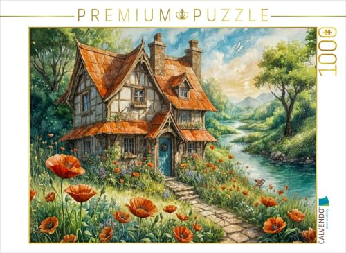 CALVENDO Puzzle Verträumtes Feenhaus am See mit Mohnblumen | 1000 Teile Lege-Größe 64 x 48 cm Foto-Puzzle für glückliche Stunden