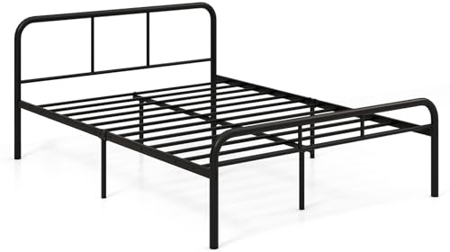COSTWAY Metallbett Bettgestell für 140 x 190 cm Matratze, Doppelbett Metallplattformbett mit Kopf- und Fußteil, Plattformbett Schwerlast-Matratzenbasis & Lattenrost, Gästebett schwarz