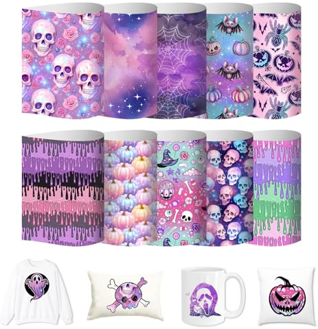 HTVSTD Purple Halloween Sublimation Transfer Paper 10pcs10*12in | sublimation transfer sheets, vibrant color output, fast drying, clean transfer, ideal for tote bags, mouse pads, pillow DIY
