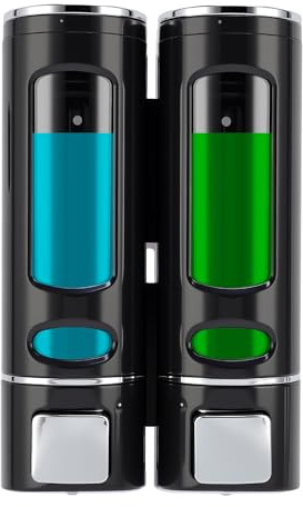 Dispenser Sapone Bagno, Dosatore Sapone Bagno Mani Cucina, Nero, 2x400ml | Dispenser Bagnoschiuma Doccia A Parete Con Etichetta Impermeabile Per Cucine Bagni