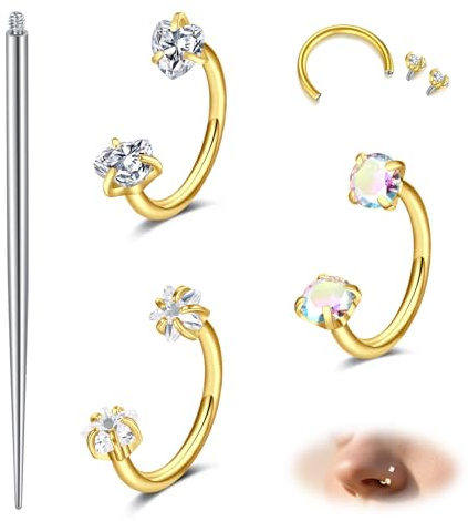 MODRSA 18G Hufeisen Nasenpiercing, 8mm Edelstahl CZ Nasenring Piercing Innengewinde Nostril Nasenring Silber Gold Septum Ring für Damen Herren