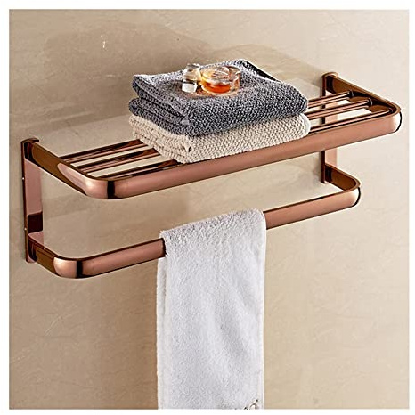 GLJTUO Modern 60Cm Copper Towel Rack Wall Mounted Brass Towel Holder For Bathroom And Kitchen Stylish Gold/Antique Brass Towel Shelf With Bath Accessories,Rose Gold