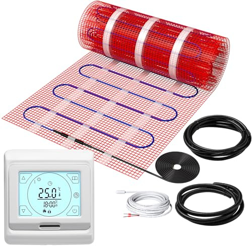 KEZERS Elektrische Fußbodenheizung 150W/m², selbstklebend für Fliesen Laminat und mehr, Touch-Digital-Thermostat mit Wochenprogramm für Badezimmer | Flur | Schlafzimmer | Wohnzimmer,6.0x0.5m - 3.0 qm