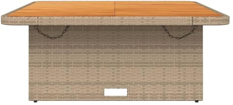 Rattan Gartentisch Mit Akazienholz Tischplatte, Outdoor Terrasse Esstisch Couchtisch Höhenverstellbar(A)