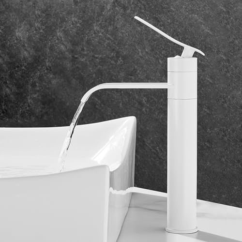 Wasserhahn Aufsatzwaschbecken Kaltwasser Einhebelmischer Wasserfall 360° Rotation Waschtischarmatur Hoch Badezimmer Einzelgriff,Weiß