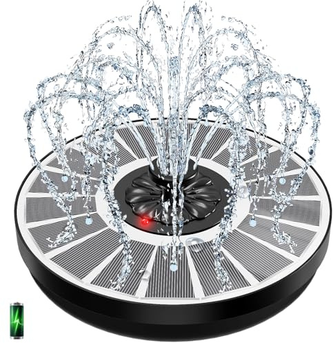 Solar Fountain with LED Indicator, Yzert 2000mAh 3.5W Bird Bath Fountains, Glass Panel Solar Fountain Pump, 7 Nozzle & 4 Fixer, Solar Powered Water Fountain for Pool, Garden, Pond（White）