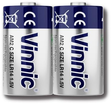Vinnic Alkaline C Batterien, 1.5V, Baby LR14, Longlife, 2 Stück, Hochleistungsbatterien für Taschenlampen, Radios, Spielzeug