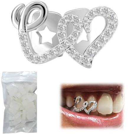 Quesuc 1 Stück Zahnschmuck Zahnstein Schmuck Doppeltes Herz Zirkonium Zähne Schmuck Abnehmbarer Zahnschmuck Kupfer Party Zahn Dekoration Silbe