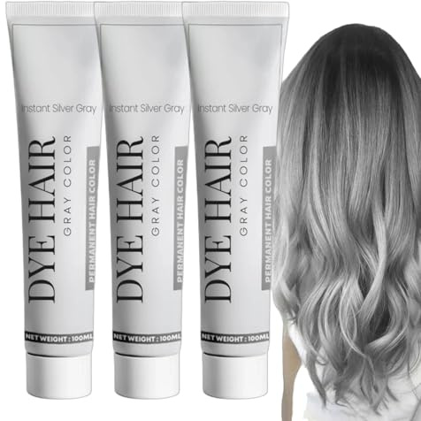Coloration Grise Pour Cheveux Femme, Teinture Cheveux Homme, Crème Colorante Pour Cheveux Gris Argenté - Teinture Permanente Pour Femme Et Homme, Pour Cheveux Gris Argenté (3PC)