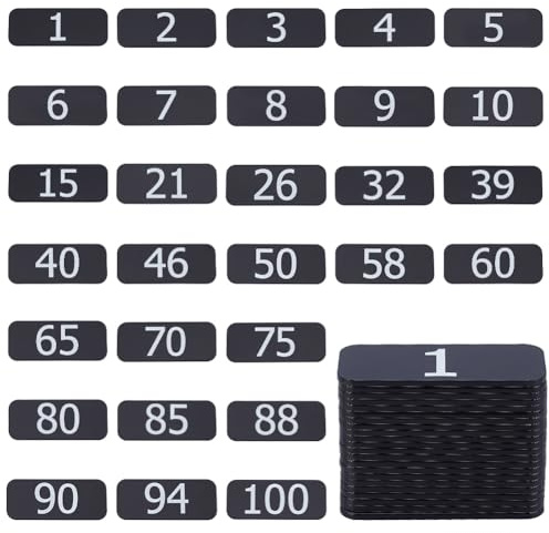 UNICRAFTALE 100 Pcs Acrylic Rectangle Locker Numbered Tag Stickers 1-100 Door Sign Self-Adhesive Table Place Card for Room Number Table Number 60mm Long
