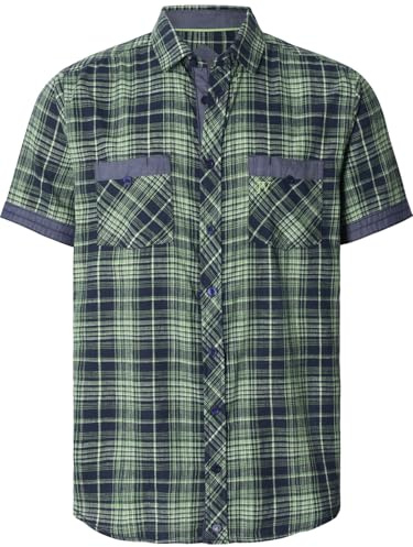 Jan Vanderstorm Herren Kurzarmhemd Aalvan | kariertes Freizeit-Hemd mit Leinenanteil, Brusttaschen, atmungsaktiv, Comfort-Fit, nordisch Casual-Look, große Größen L–7XL