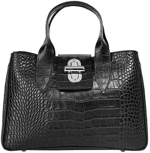 Cluty Handtasche Echt Leder Damen | Made in Italy, Leder Schultertasche mit Krokodilprägung, Umhängetasche mit Drehverschluss, Businesstasche | 016677