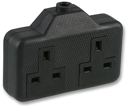 PRO ELEC 2 Gang Rubber Trailing Socket 13A 250V Black | Heavy-duty 2 gang trailing socket with durable rubberised housing, rated at 13A and 250V.