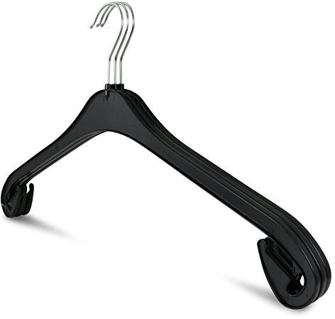 famy.Shop Kleiderbügel, 100 Stück, robuster Kunststoff Garderobenbügel für Hemden/Blusen, dünn platzsparend, drehbare Haken, schwarz, NA 43cm (100)