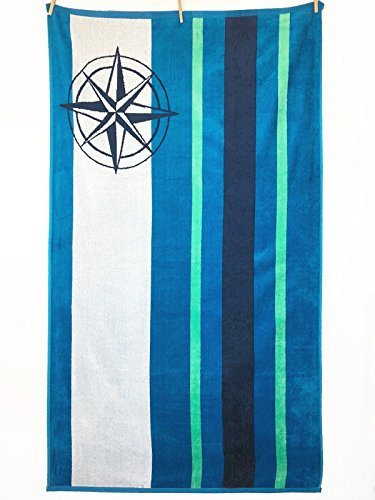 PremiumShop321 - Strandtuch aus 100% Baumwolle - 90x170 cm Frottee Qualität - hochwertiger Jacquard Druck (Kompass) Verschiedene Designs