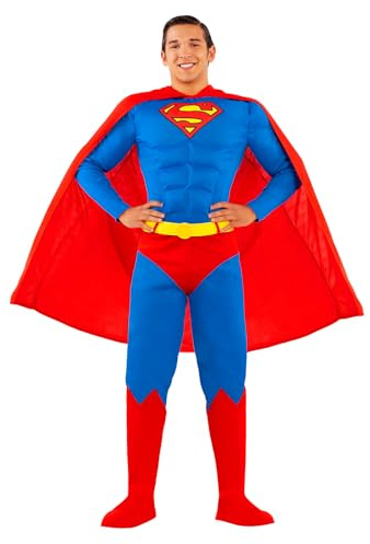 Funidelia Offizielles Superman Kostüm für Herren, enthält Overall, Umhang, Gürtel und Stiefelüberzüge, Superhelden - Outfit für Erwachsene für Partys, Karneval und Halloween