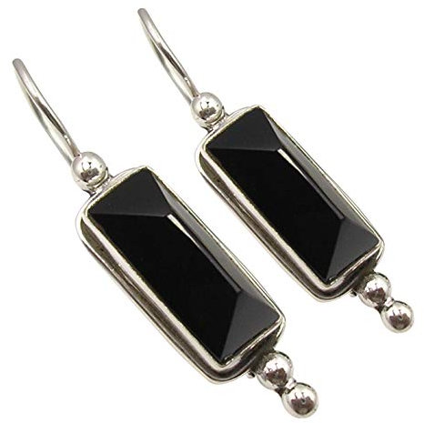 SilverStarJewel 925 Sterling Silber facettierte Schwarze Onyx Ohrringe 3,8 cm Stein Mothers Day Presents