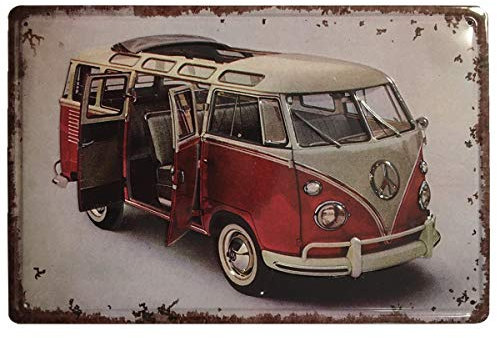 Chapa Decorativa Vintage Volkswagen Bulli. Placa/Cartel de Pared de Metal de Furgoneta Volkswagen Bulli para Garage, Taller, Casa o Bar. Medidas 20x30 cm.