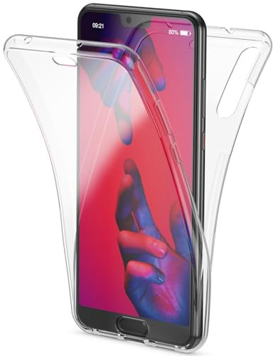NALIA 360 Grad Handyhülle kompatibel mit Huawei P20 Pro, Doppel-Schutz Full Cover vorne & hinten, Dünnes Ganzkörper Silikon Case Etui, Transparenter Displayschutz & Rückseite, Farbe:Transparent