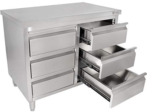 Beeketal 'BSS-100' Gastro Küchenschrank Edelstahl mit Schubladen (B/T/H) ca. 100 x 60 x 85 cm, Schubladenschrank mit 6 Schubladen, Arbeitsfläche und fein justierbaren Standfüßen