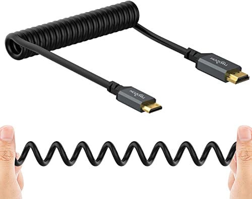 Twozoh Câble Spiralé Mini HDMI vers HDMI, HDMI Mâle vers Mini HDMI Mâle Spiralé, Câble Mini HDMI vers HDMI torsadé Compatible 4K UHD, 1080p (HDMI C 2.0) (0,3M-1,5M)