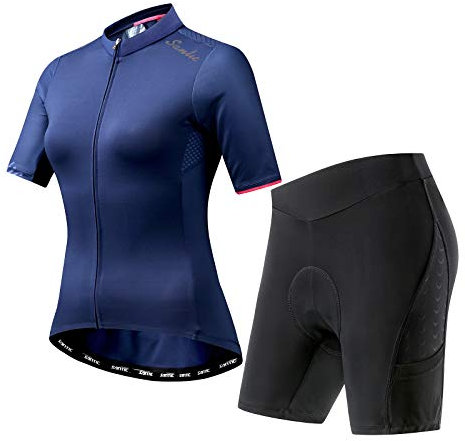 Santic Damen Radtrikot Set Kurzarm 4D Gel Gepolsterte Shorts Rennrad Shirts Biking Anzug UV-Schutz