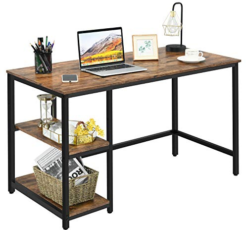 COSTWAY Computer Desk, Industrial Writing Workstation PC Laptop Table with 2-Tier Storage Shelves, Metal Frame Wooden Home Office Bedroom Working Gaming Study Desk (Rustic Brown)
