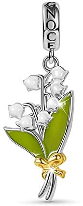 GNOCE Maiglöckchen Blume Anhänger Charms Perlen 925 Sterling Silber Dangle Beads Charm Fit Armband/Halskette Schmuck Geschenk Für Frauen Mädchen Tochter
