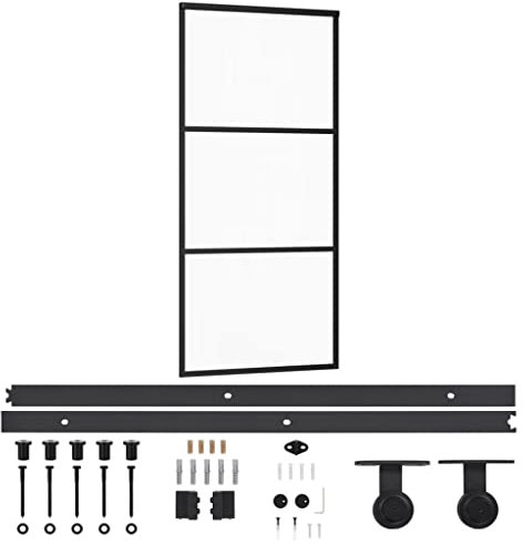 vidaXL Puerta Corredera con Herrajes Entrada Corrediza Deslizante Hogar Cuarto de Baño Salón Sala de Estar Habitación ESG Vidrio y Aluminio 90x205 cm