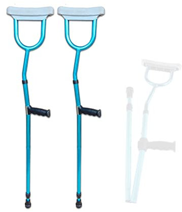 DJYSXA 1 Paar Blaue klappbar Achselkrücken, Ergonomische Leichte Gehkrücken aus Aluminium, für Erwachsene und Kinder mit Einer Körpergröße von 130–195 cm