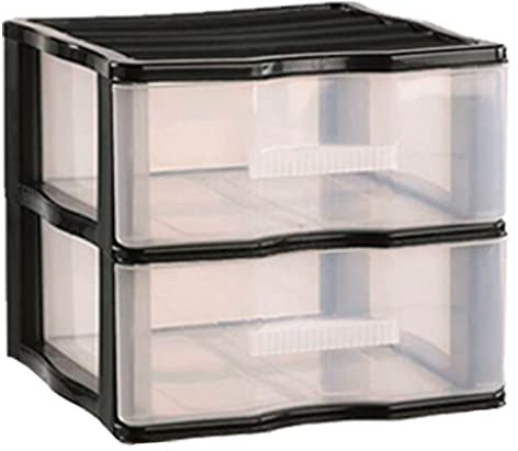 AC - Cajonera de Almacenamiento WGN - 2 Cajones - Torre de Almacenamiento Multiusos para Oficina, hogar, Escuela, etc - 32,5 x 37 x 39 cm - Color Negro - Cajones Transparentes