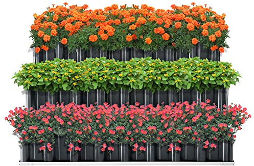 Pflanzbeet Renswoude 3-stufig 118x118x60cm Gartenbeet Stufenbeet Hochbeet Blumenbeet 3 Etagen treppenförmig Stahl Anthrazitgrau