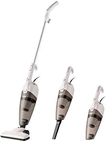 COMFEE' CCS2160RE Elektrischer Besen, leicht, 3-in-1, vertikaler Staubsauger mit Kabel, beutellos, hervorragendes zentrales Filtersystem, für Auto, Haus, Küche, Haare, Braun und Grau