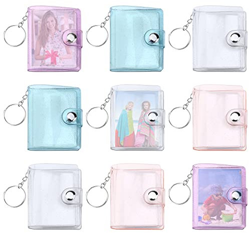 9 Stück Mini Fotoalbum Schlüsselanhänger Transparent 2 Zoll Mini Foto Schlüsselanhänger Klein Schlüsselanhänger Mit 20 Taschen Foto Album Kartenhalter Für Diy Fotoalbum (Glitzer Mehrfarbig)