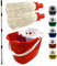 Floor Mop and Bucket Set - 2PC Mops for Cleaning Floors with Bucket, Pure Yarn Mop Heads and Heavy-Duty Mop Bucket, Industrial Mop and Bucket for Domestic and Commercial Use (Red)