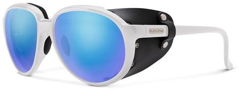 Suncloud Glacier Polarized Sunglasses – 100% UV Protection – Comfortable Fit, Trendy Design – for Men & Women – White + Polarized Blue Mirror Lenses