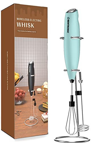 Double whisk Milk Frother Handheld electric mixer, Egg Beater, Foam Maker for Coffee, Latte, and Cappuccino, matcha whisk Drink Mixer, kitchen gadgets, with stand. BENTRONIC (aqua)
